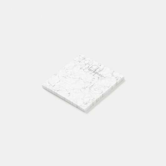 Individuelle Name Monogram Elegant Marmorgrau Post-it Klebezettel (angewinkelt)
