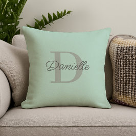 Individuelle Name Monogram Elegant Script Mint Gre Kissen