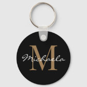 Individuelle Name Monogram Glamour Script Black Schlüsselanhänger (Vorderseite)