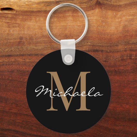Individuelle Name Monogram Glamour Script Black Schlüsselanhänger (Vorderseite)