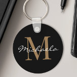 Individuelle Name Monogram Glamour Script Black Schlüsselanhänger<br><div class="desc">Erstellen Sie Ihren eigenen personalisierten schwarzen runden Schlüsselanhänger mit Ihrem benutzerdefinierten Glam handgeschriebenen Skriptnamen und Monogramm.</div>