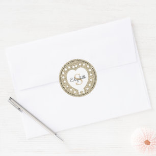 Individuelle Name Monogram Gold Glitzer Rosa Herz Runder Aufkleber