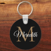 Individuelle Name Monogram Handwriting Script Blac Schlüsselanhänger (Vorderseite)