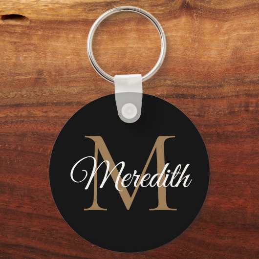 Individuelle Name Monogram Handwriting Script Blac Schlüsselanhänger (Vorderseite)