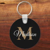 Individuelle Name Monogram Handwriting Script Blac Schlüsselanhänger (Vorderseite)