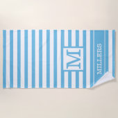 Individuelle Name Monogram, hellblau und weiß gest Strandtuch (Vorderseite)