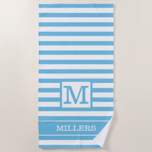 Individuelle Name Monogram, hellblau und weiß gest Strandtuch