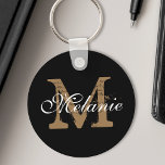 Individuelle Name Monogram Hübsche Klassenschrift  Schlüsselanhänger<br><div class="desc">Erstellen Sie Ihren eigenen personalisierten schwarzen runden Schlüsselanhänger mit Ihrem benutzerdefinierten hübschen Kalligraphieskriptnamen und Monogramm.</div>