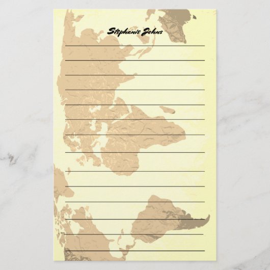 Individuelle Name Monogram Lined Weltkarte Briefpapier (Vorderseite)