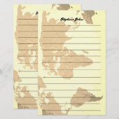 Individuelle Name Monogram Lined Weltkarte Briefpapier (Vorne/Hinten)