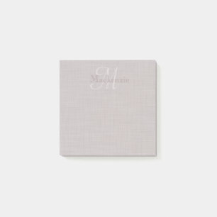 Individuelle Name Monogram Linen Print Mauve Gray Post-it Klebezettel