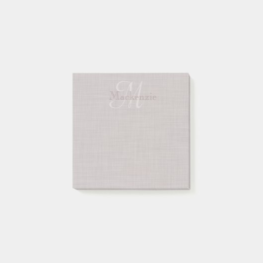 Individuelle Name Monogram Linen Print Mauve Gray Post-it Klebezettel (Vorderseite)
