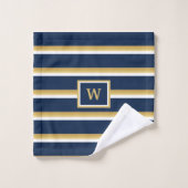 Individuelle Name Monogram Navy Blue Gold White St Badhandtuch Set (Waschlappen)