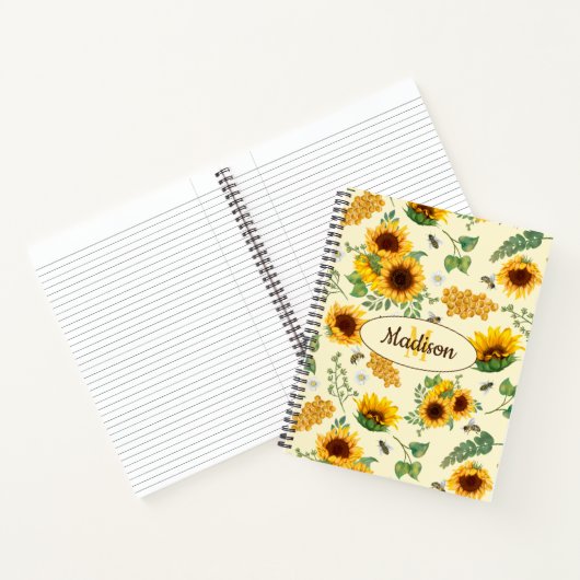 Individuelle Name Monogram Notebook Sonnenblumen H Notizblock (Innenseite)