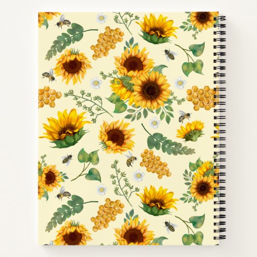 Individuelle Name Monogram Notebook Sonnenblumen H Notizblock (Rückseite)