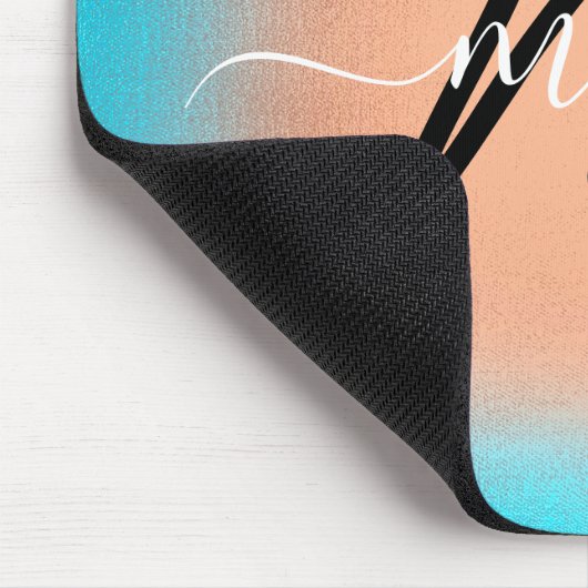 Individuelle Name Monogram Ombre Blue Rose Mousepad (Ecke)