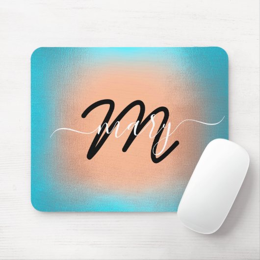 Individuelle Name Monogram Ombre Blue Rose Mousepad (Mit Mouse)
