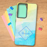 Individuelle Name Monogram Pastel Cotton Candy Col Samsung Galaxy Hülle<br><div class="desc">Dieses Design zeichnet sich durch die gelbe und blaue Baumwollbonbons pastellfarben Aquarell mit einem blauen und gelben Diamant gerahmten Namen und ersten Buchstaben Monogramm. Füllen Sie die Textfelder mit einem Namen und Initial personalisieren, entfernen Sie ein oder das andere, oder bearbeiten Sie das Design, um einen Schriftart Stil, Größe und...</div>