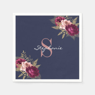 Individuelle Name Monogram Pink Burgundy Gold Flor Serviette