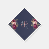 Individuelle Name Monogram Pink Burgundy Gold Flor Serviette (Ecke)