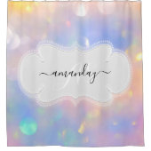 Individuelle Name Monogram Pink Holographic Girly Duschvorhang (Vorderseite)