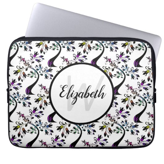 Individuelle Name Monogram Rainbow Floral Tree Mus Laptopschutzhülle (Vorderseite)