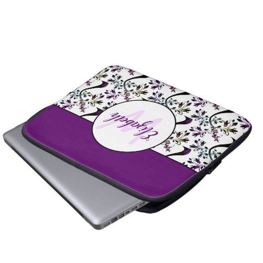Individuelle Name Monogram Rainbow Floral Tree Mus Laptopschutzhülle (Vorne Knopf)