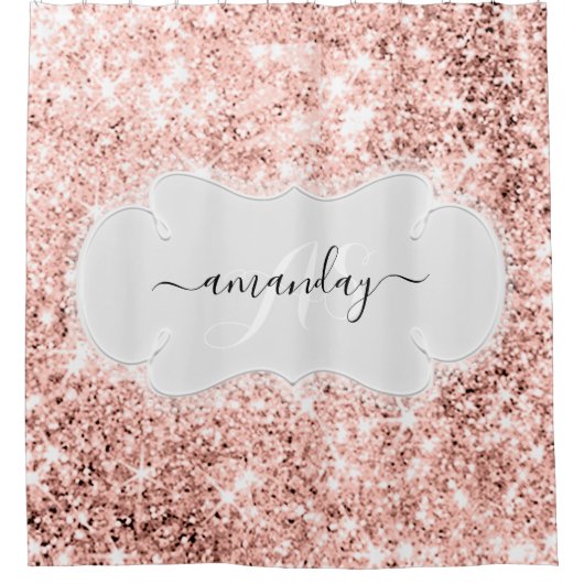 Individuelle Name Monogram Rose Gold Glitzer Girly Duschvorhang (Vorderseite)