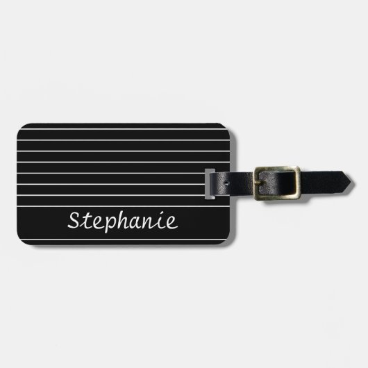 Individuelle Name Monogram Schwarz-weiß Stripes El Gepäckanhänger (Vorderseite horizontal)