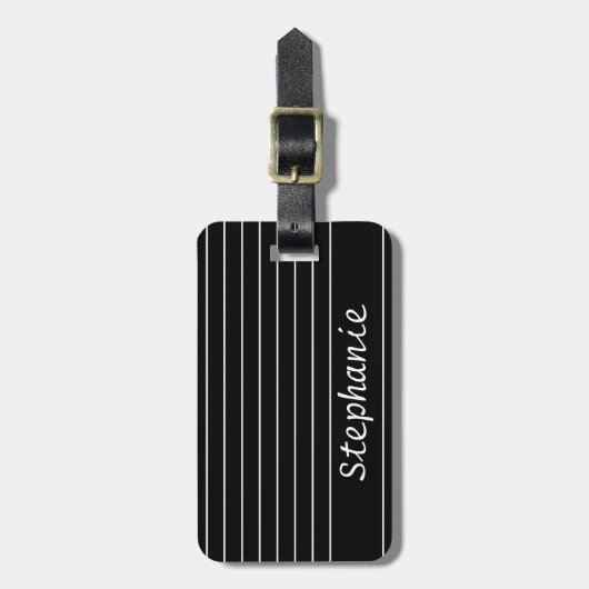 Individuelle Name Monogram Schwarz-weiß Stripes El Gepäckanhänger (Vorderseite vertikal)