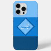 Individuelle Name Monogram Three Blue Ombre Stripe Case-Mate iPhone Hülle (Rückseite)