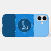 Individuelle Name Monogram Three Blue Ombre Stripe Case-Mate iPhone Hülle (Rückseite (Horizontal))