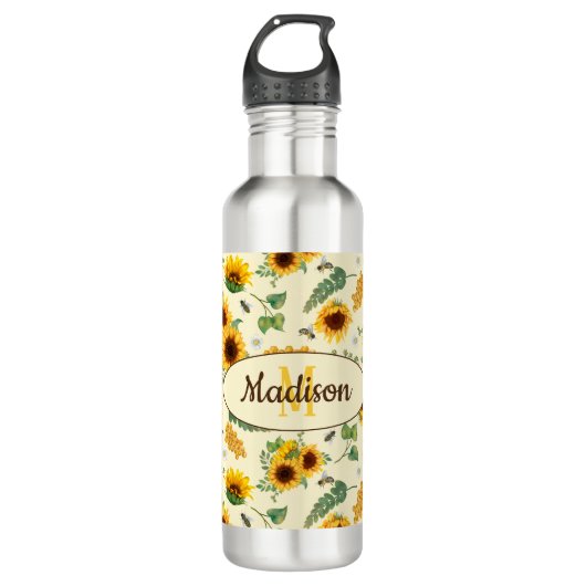 Individuelle Name Monogram Water Flasche Sonnenblu Edelstahlflasche (Vorderseite)