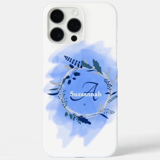 Individuelle Name Monogram Watercolor Blue Kranz Case-Mate iPhone Hülle (Rückseite)