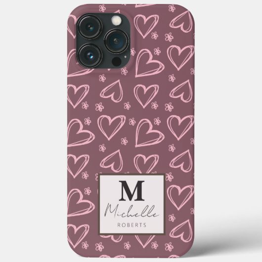 Individuelle Name Monogramm Anfangsdoodle Herz Case-Mate iPhone Hülle (Rückseite)