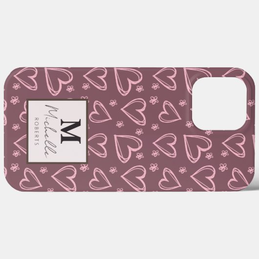 Individuelle Name Monogramm Anfangsdoodle Herz Case-Mate iPhone Hülle (Rückseite (Horizontal))