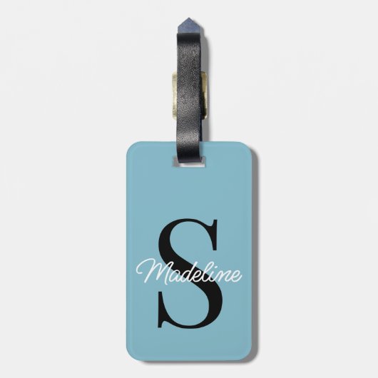 Individuelle Name Monogramm auf Hübsche Pastell Aq Gepäckanhänger (Rückseite vertikal)