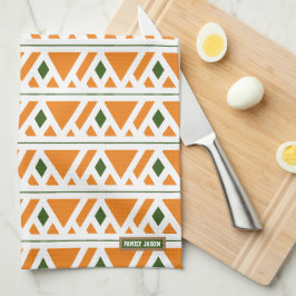 Individuelle Name Monogramm Diamanten orange grün  Geschirrtuch