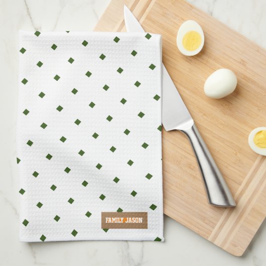 Individuelle Name-Monogramm-Diamantmuster weiß grü Geschirrtuch (Viertel Falte)
