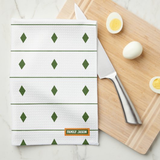 Individuelle Name Monogramm Diamantstreifen weiß g Geschirrtuch (Viertel Falte)