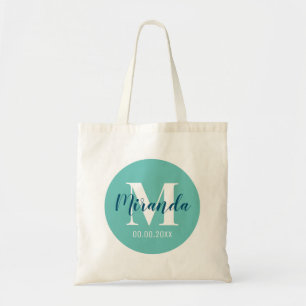 Individuelle Name Monogramm elegantes Türkisblau Tragetasche