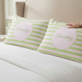 Individuelle Name Monogramm Pastell Rosa grüner St Kissenbezug