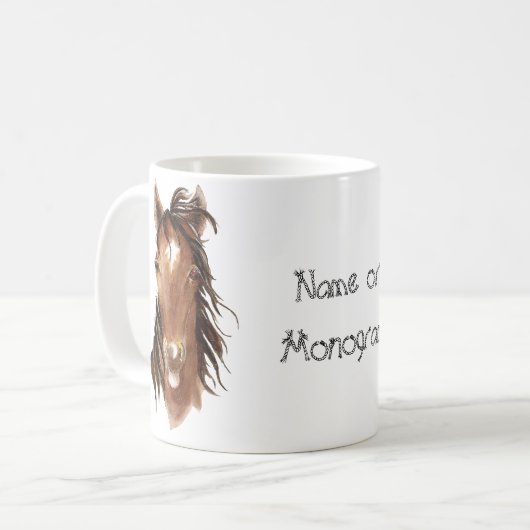 Individuelle Name Monogramm Pferd mit Attitude Kaffeetasse (Vorderseite Links)