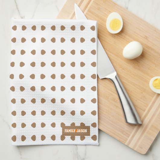 Individuelle Name Monogramm Polka Punkte weiß oran Geschirrtuch (Viertel Falte)