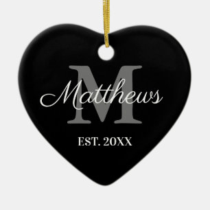 Individuelle Name Monogramm Schwarz-Weiß Weihnach Keramik Ornament