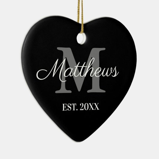 Individuelle Name Monogramm Schwarz-Weiß Weihnacht Keramik Ornament (Rechts)