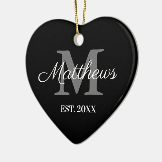 Individuelle Name Monogramm Schwarz-Weiß Weihnacht Keramik Ornament (Links)