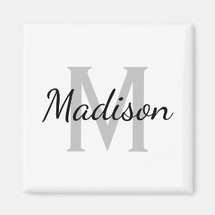 individuelle Name Monogramm Schwarzweiß Quadrat 2 Magnet
