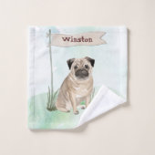Individuelle Name Mops Haustier Badhandtuch Set (Waschlappen)