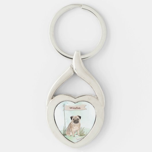 Individuelle Name Mops Haustier Schlüsselanhänger (Vorderseite)